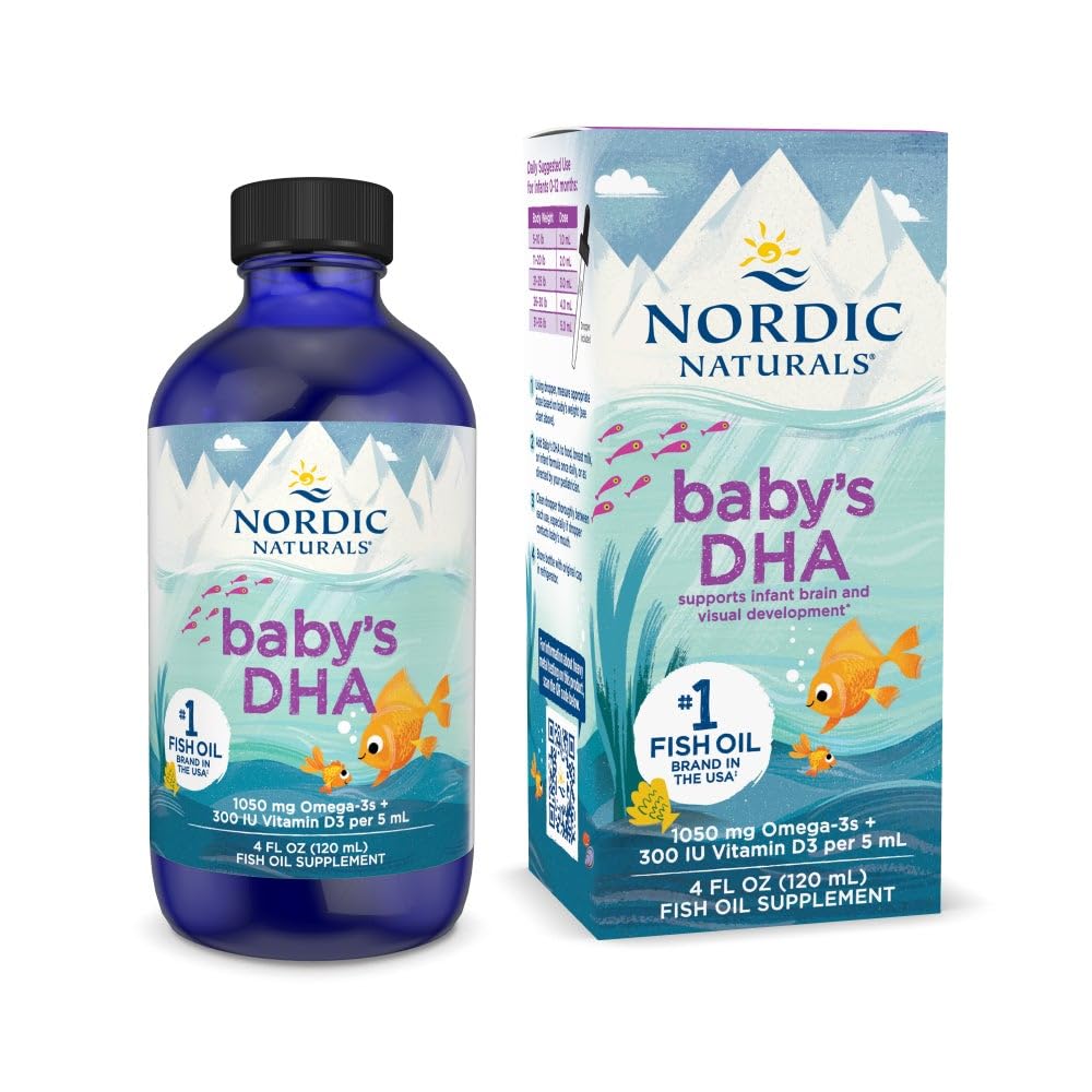 Nordic Naturals Baby’s DHA, Unflavored - 4 oz - 1050 mg Omega-3 + 300 IU Vitamin D3 - Supports Brain, Vision & Nervous System Development in Babies - Non-GMO - Servings May Vary