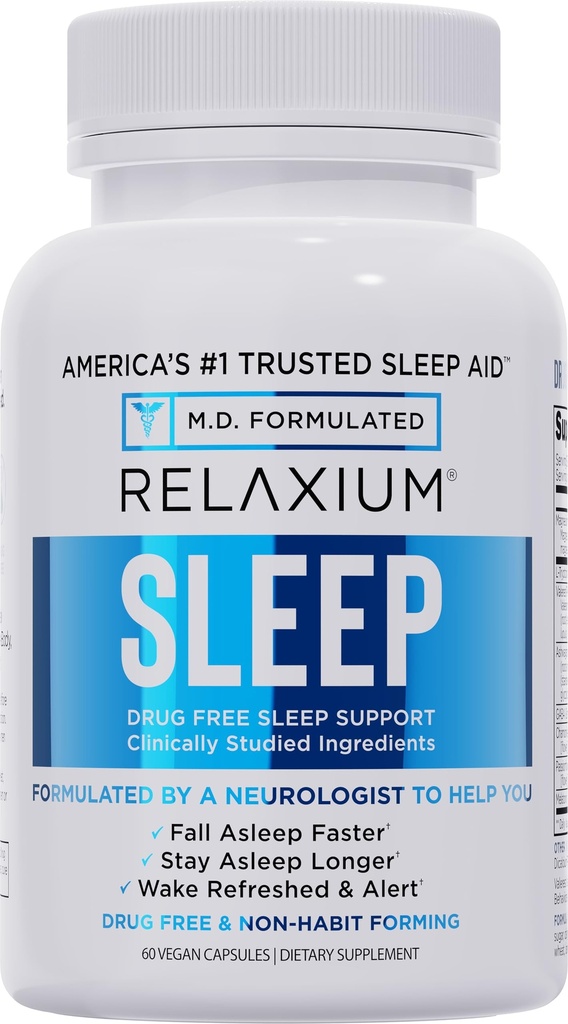 Relaxium Sleep Aid – Formula di resistenza professionale per gli adulti | 5mg Melatonina, Magnesio Glycinate, Valerest & Ashwagandha | Supporto per il sonno non-Habit | 60 capsule, alimentazione di 30 giorni