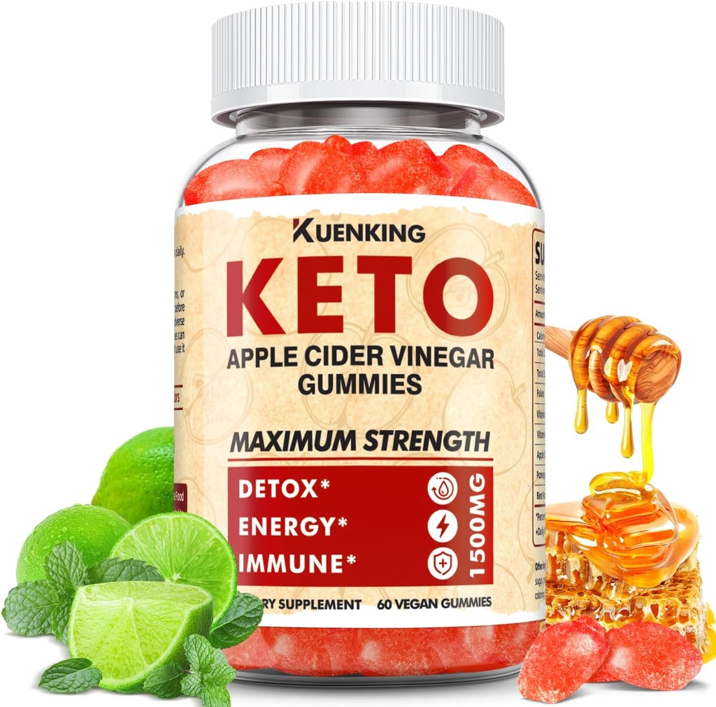 Keto ACV Gummies Advanced Formula, Apfelessiggummis Formuliert mit Granatapfelfettpulver B12, 1500MG Vegan Non GMO 56 Gummys