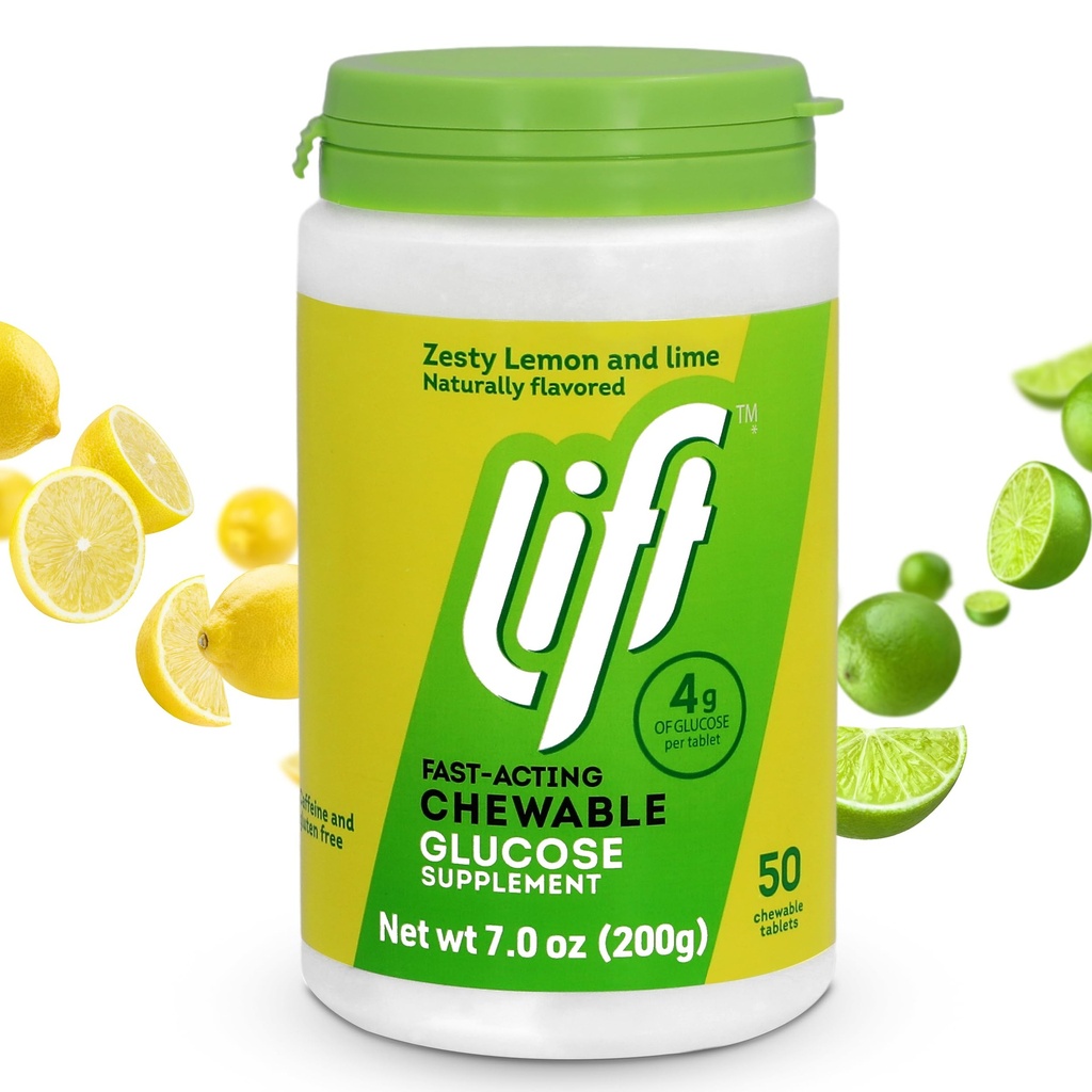 Lift Glucose | Fast-Acting Glucose Kaubare Energie Tabletten | Lemon & Lime | 50 ct Jar (Pack von 1)