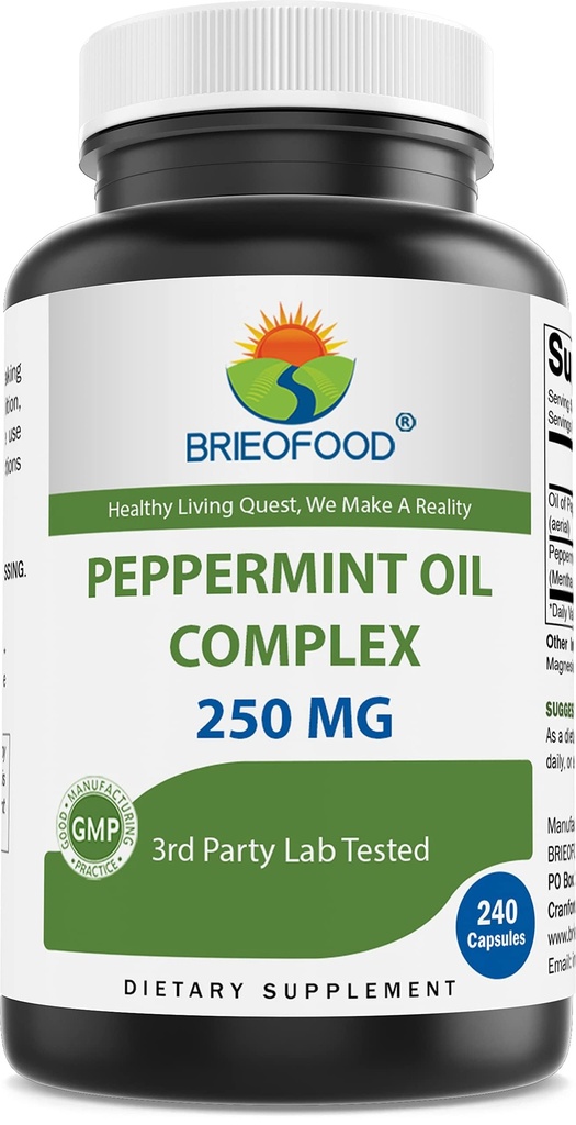 Brieofood Peppermint Oil Complex - 250 mg - 240 Kapseln - Unterstützt ein gesundes Gut, Bowel Beruhigung - Glutenfrei & Non-GMO
