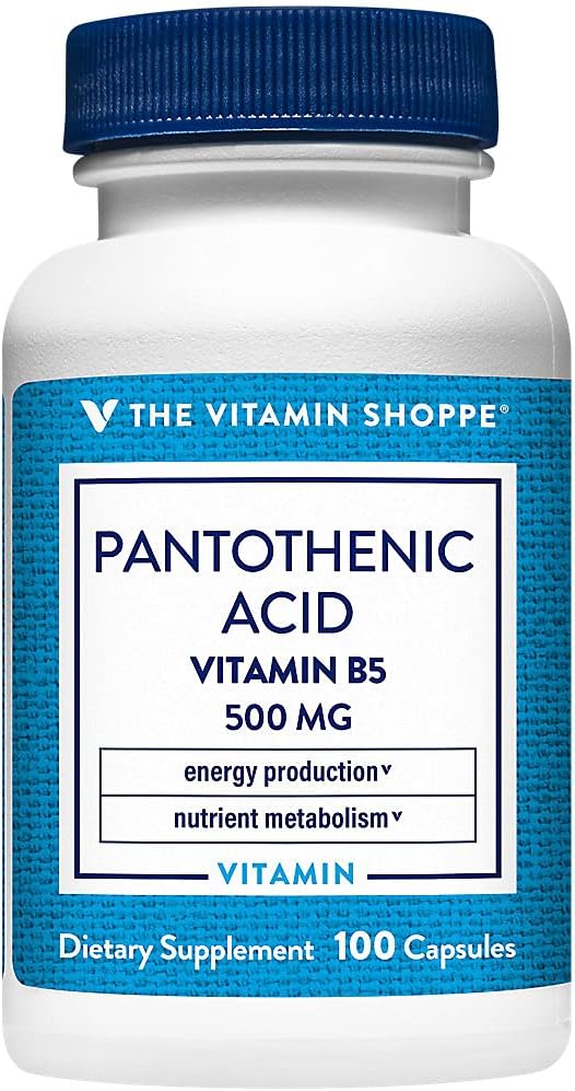 L'acido pantotenico della vitamina Shoppe 500MG, con vitamina B5, supporta la produzione di energia & capelli, pelle, unghie, una volta al giorno (100 capsule)