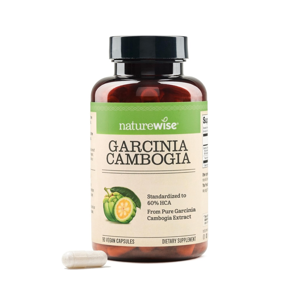 Naturewise Garcinia Cambogia - 60% HCA Konzentration Extrakt, Natürliche Unterstützung für Gewicht Ziele und Energie Ebenen - Vegan, Non-GMO, Glutenfrei - 90 Kapseln[1-3 Monate Versorgung]