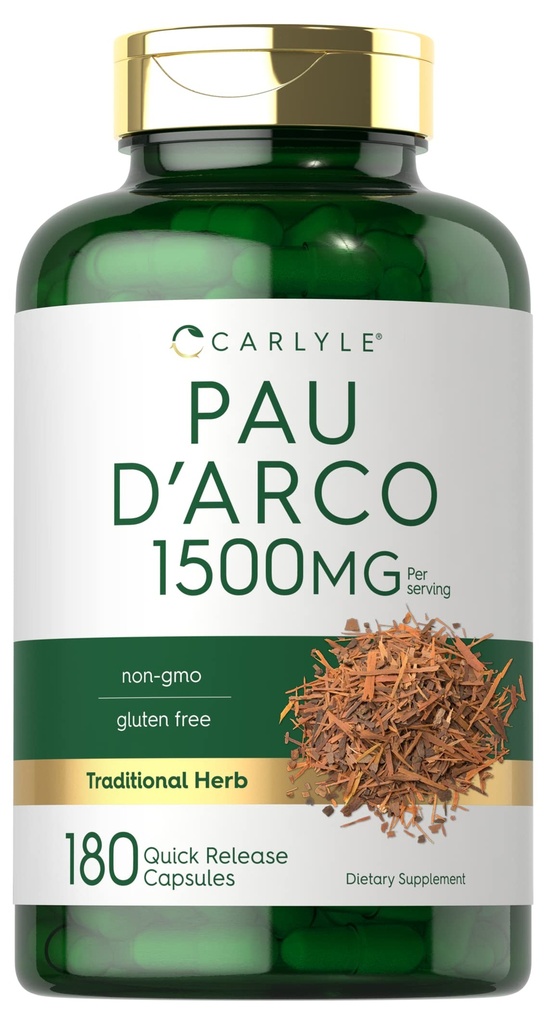Carlyle PAU D'Arco Kapseln | 1500mg | 180 Count | Nicht-GVO, glutenfrei | Kräuterergänzung