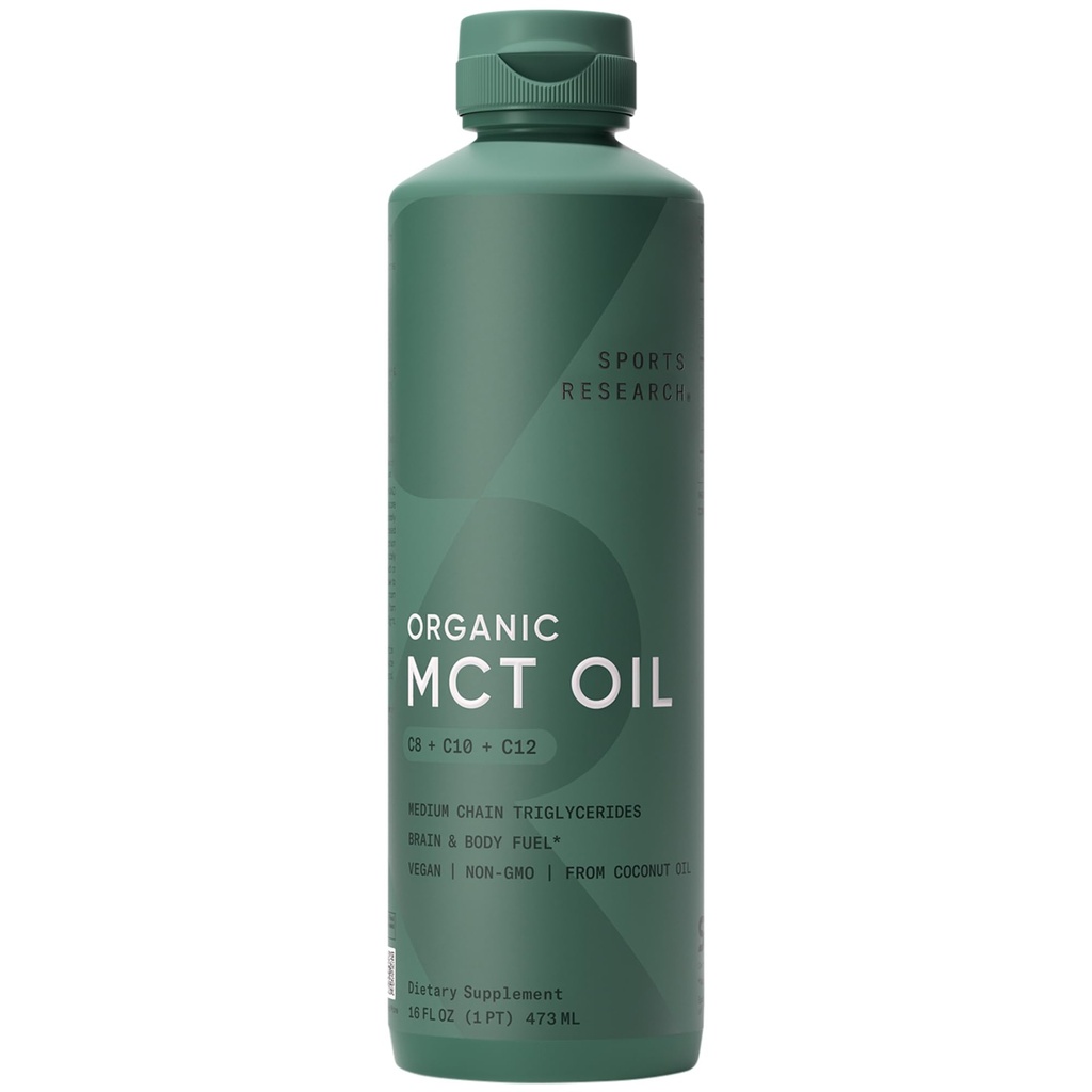 Ricerca sportiva MCT organico Olio - Keto & Vegan MCTs C8, C10, C12 da Coconuts - Grassty Acid Brain & Body Fuel, Flavorless, Non OGM & Gluten Free - Perfetto in Caffè, Tea & Protein Shakes - 16 oz