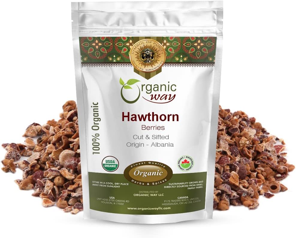 Bio-Weg Hawthorn Beeren geschnitten & Sifted (Crataegus monogyna) - European Wild-Harvest | Organic & Kosher Certified | Vegan | Non GMO & Gluten Free | USDA Certified | Origin - Albanien (1/4LBS / 4OZ)