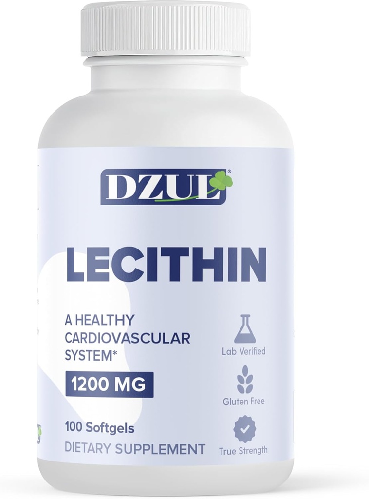 DZUL Pharma's Soy Lecithin 1200 mg / 100 Softgels/High Potency, Glutenfrei und Lab-Verified