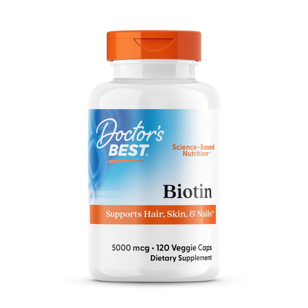 Doctor's Best Biotin unterstützt Haar, Haut, Nägel, Boost Energy, Nervous System, Non-GMO, Vegan, Glutenfrei, 120 Count