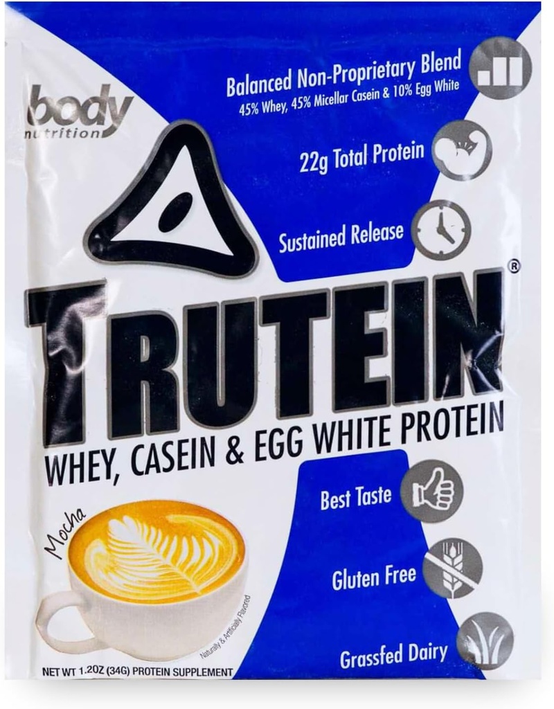 Polvere di proteine: 45% Whey, 45% Casein, 10% Egg White, Gluten-Free, Basso Sodio, Polvere di proteine di siero di erba Fed, Gym Supplement & Breakfast Shake, Mocha, 34g Sample