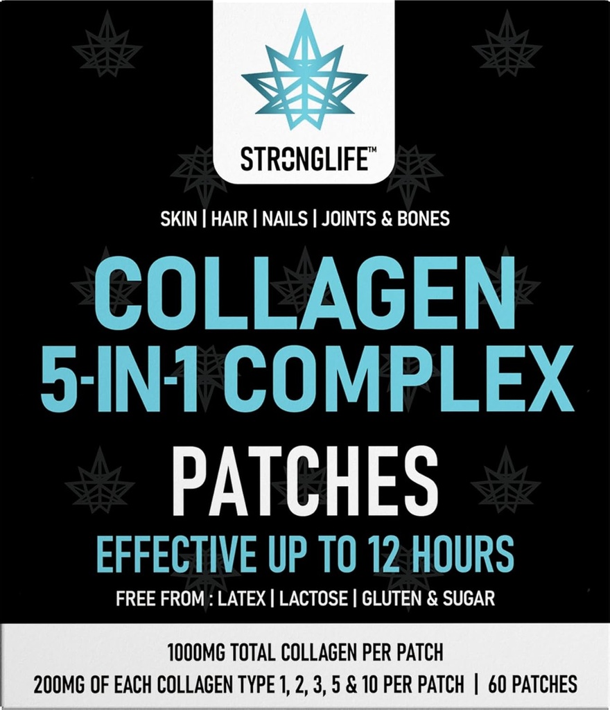 Patch Complesso di collagene – Tipi 1, 2, 3, 5 | 60 Patch transdermali per pelle, capelli, unghie e salute comune | ad alto assorbimento, alternativa a polveri e capsule, facile da applicare, a lungo termine