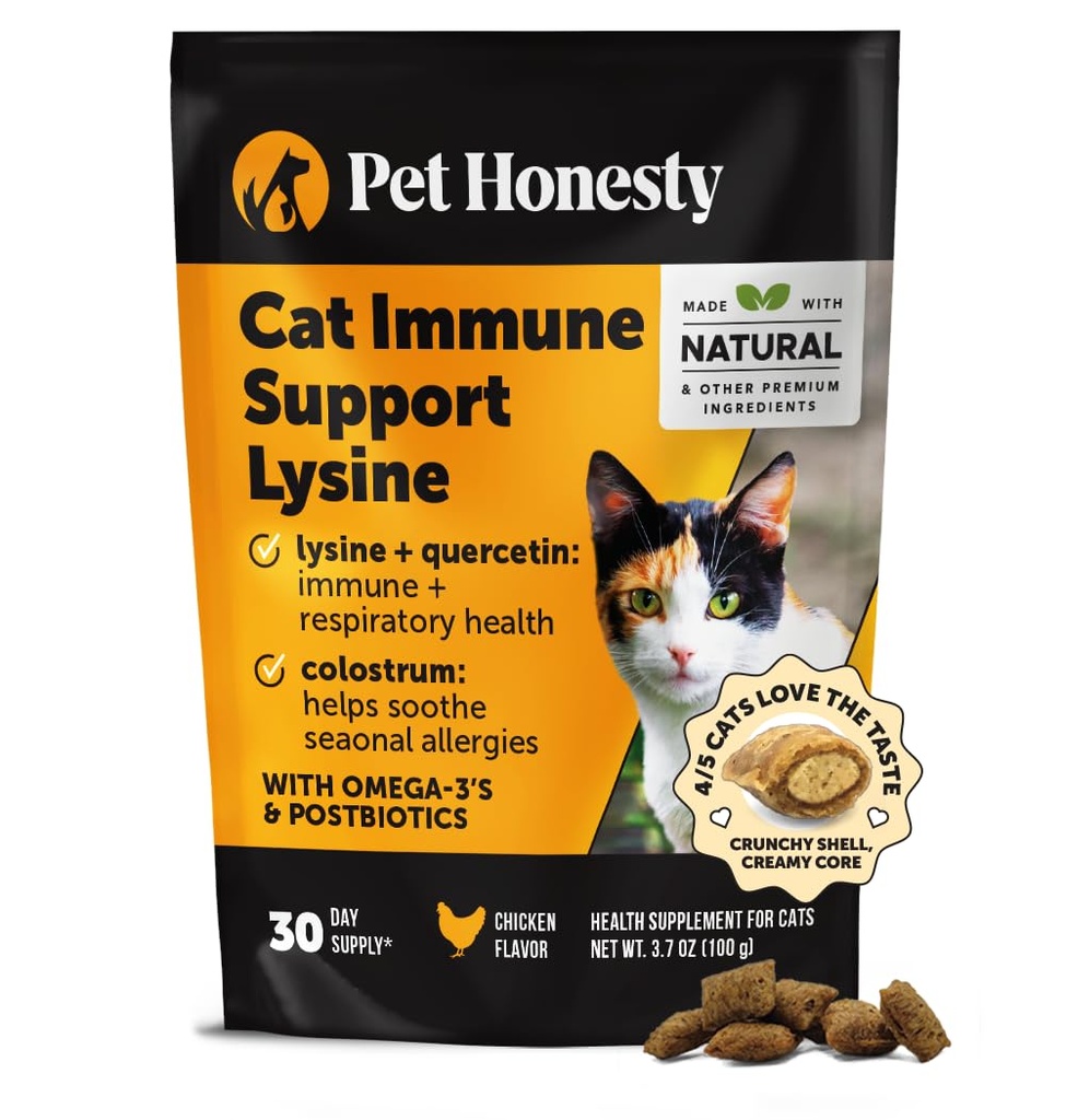 Cat Immune Support Lysine – Allergy Relief & Immune Health Supplement für Katzen mit L-Lysine, Kolostrum, Quercetin & Omega-3 – Beruhigt Sneezing, Runny Nose & Itchy Skin Chicken, (30-Day Supply)
