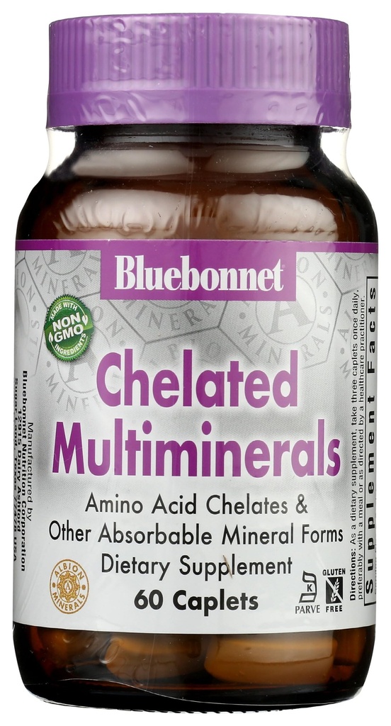Bluebonnet Nutrition High Potency Chelat Multiminerals, Albion Chelat Minerals, Sojafrei, Glutenfrei, Non-GMO, Kosher Certified, Dairy-Free, 60 Caplets, 20 Portionen
