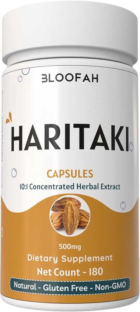 Haritaki Frucht Kapseln 500mg | 10:1 Extrakt Natürliches Haritaki-Pulver (Terminalia chebula) | Non-GMO, Glutenfreie Kräuterergänzung | Bequeme Kapseln für Wellness (180 Zähler (Pack von 1))
