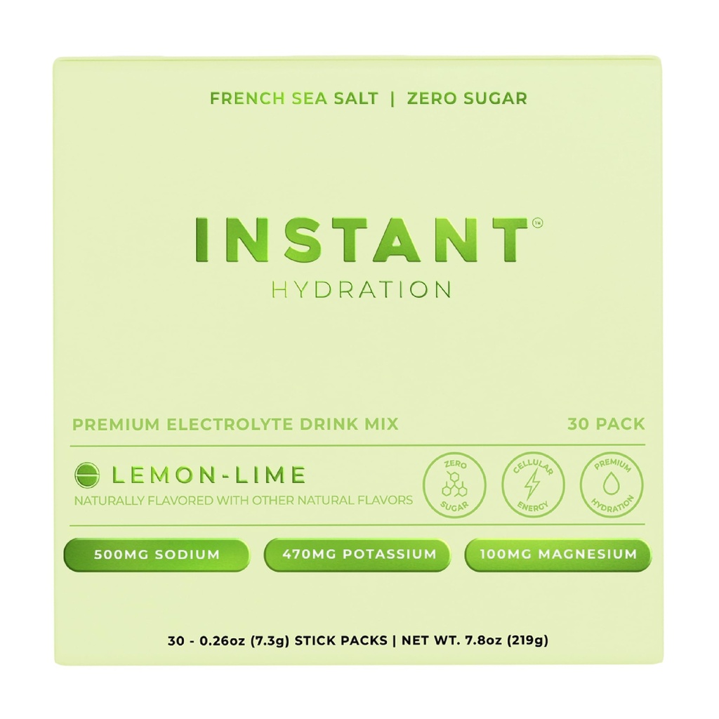 Instant Hydration Elektrolyte Pulver-Packets - Lemon Lime Drink Mix - Zero Sugar - Keto, Vegan, Glutenfrei, Non-GMO - Boost Recovery, Gehirngesundheit, Muskel- & Tissue-Unterstützung- 30 Sticks