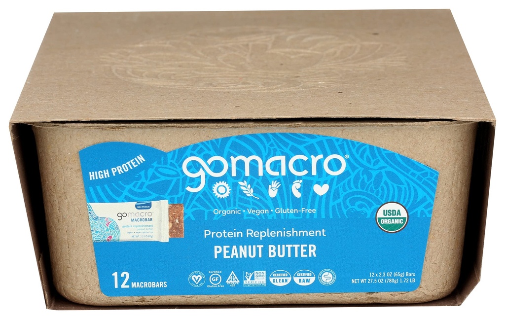 GoMacro MacroBar Organic Vegan Protein Bars, Burro di arachidi, 2.3 Barre di oncia (Pack di 12)