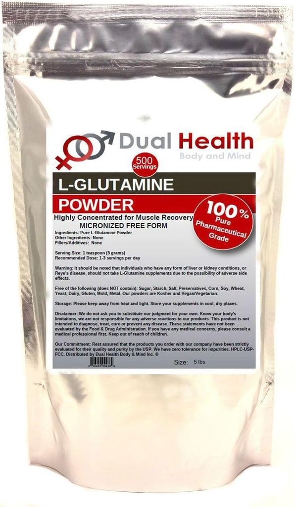 L-Glutamina (5 lbs) Polvere pura 5000mg Supplementi gratuiti forma, Made in USA, Immune Digestion GI Support Leaky Gut Health Muscle Energy Stamina Endurance Strength