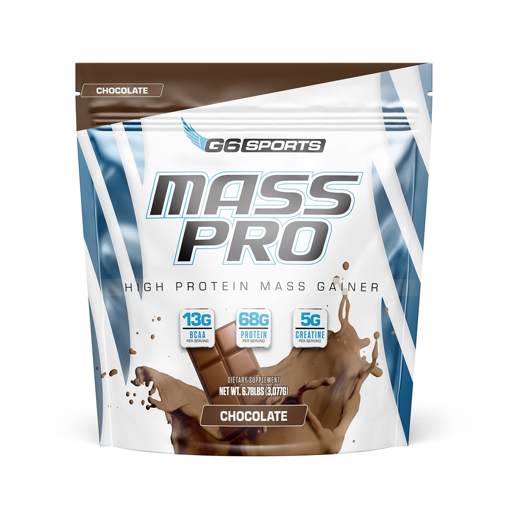 G6 Sports Nutrition Mass Pro High Protein Maß Gainer (64g Protein, Avocado Powder, Coconut Oil Powder, MCT Oil Powder) – 7lb Bag – Schokolade