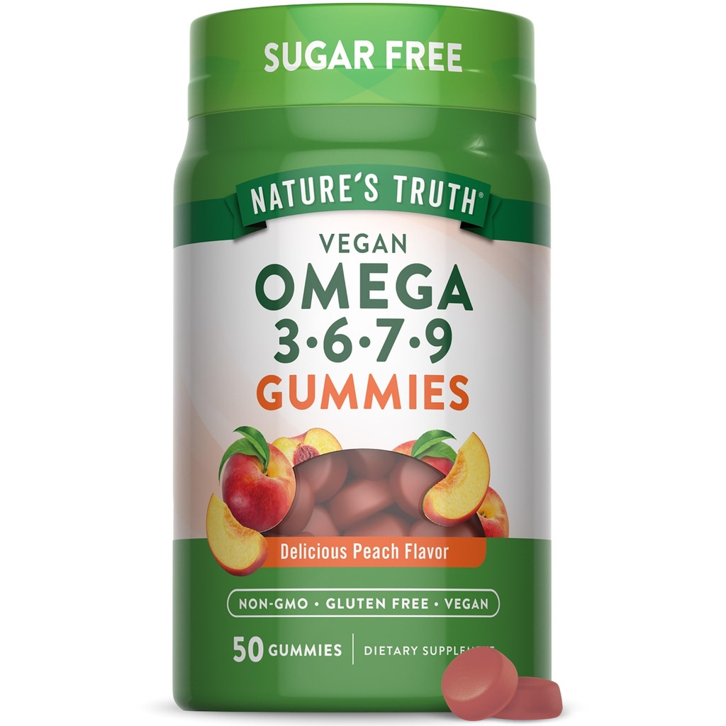 Natur Wahrheit Vegan Omega 3679 Gummie | 50 Count | Peach Flavor | Non-GMO & Gluten Kostenlose Ergänzung