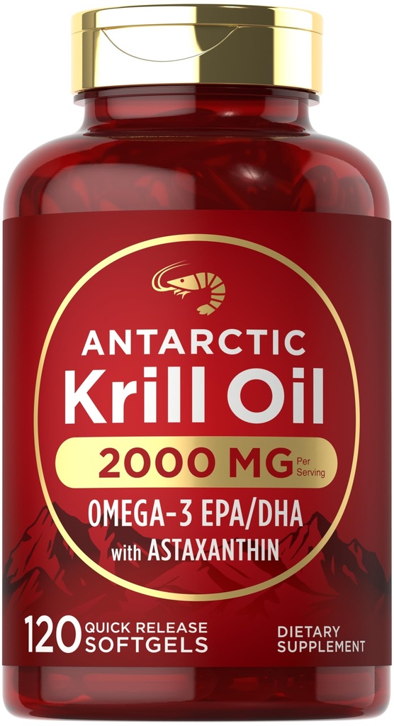 Carlyle Antarctic Krill Oil 2000mg.120 Softgels. EPA Omega-3, DHA, avec supplément d'astaxanthine provenant de Krill rouge.