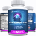 Supporto cerebrale Plus Integratore cerebrale per memoria e messa a fuoco, Nootropics per concentrazione e precisione mentale, Vitamine cerebrali B1, B6, B12, Phosphatidylserine, 1000mg, 60 capsule, Made in the USA.