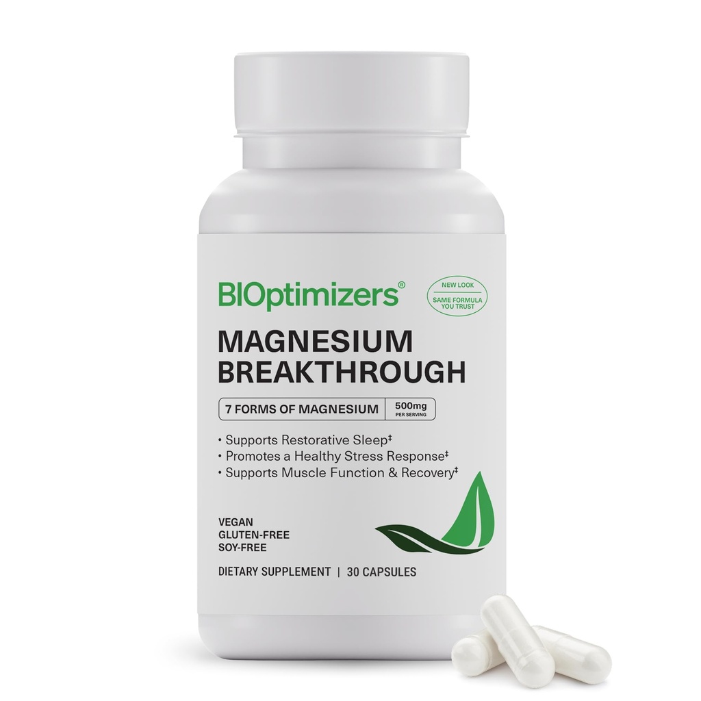 BIOptimizers Magnesium Breakthrough 500mg, 7 Forms of Magnesium 30 Capsules