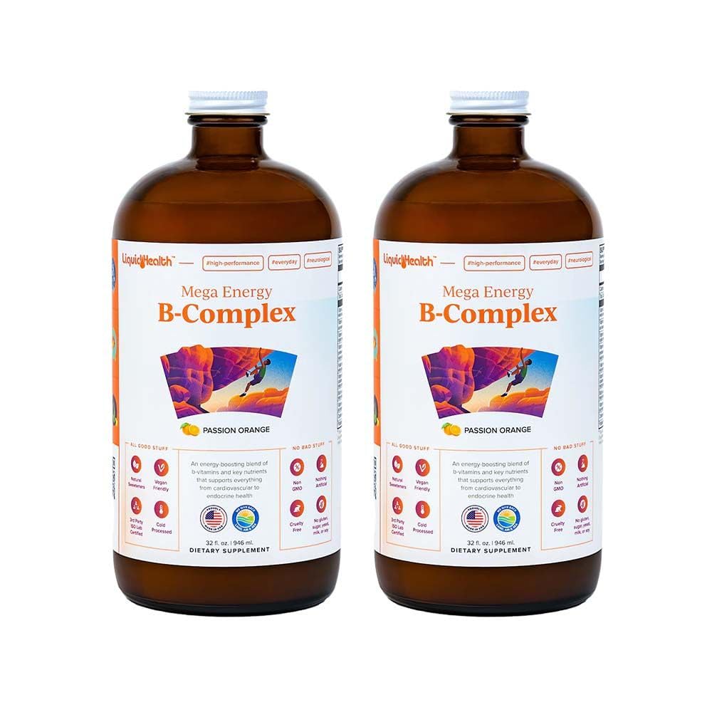 LIQUIDHEALTH Mega Energy Methyliertes B-Komplex, Nahrungsergänzungsmittel für Erwachsene - Erhöhen Sie Energie, Relieve Stress & Fatigue, Immununterstützung, Herz & Gut Gesundheit - Made in USA, Vegan, Sugar-Free (2 Pack)