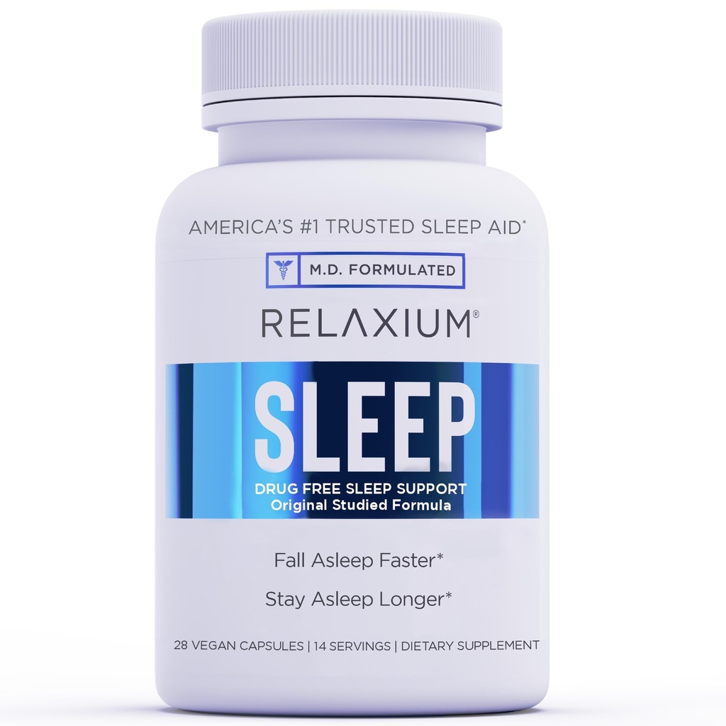Relaxium Sleep Aid, alimentazione di 14 giorni, non-Habit Forming, supplemento dietetico per il sonno migliore, senza farmaci, Stress Relief, con Magnesio, Melatonina, GABA, camomilla, Made in USA (28 capsule vegane)