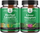 Bundle pflanzlicher Laxative Kapseln mit Probiotika und Milchdistel Leberunterstützungsergänzung - Natürliches Colon Detox Verdauungsunterstützungssystem - Kräuter Leberergänzung mit Silymarin Milch