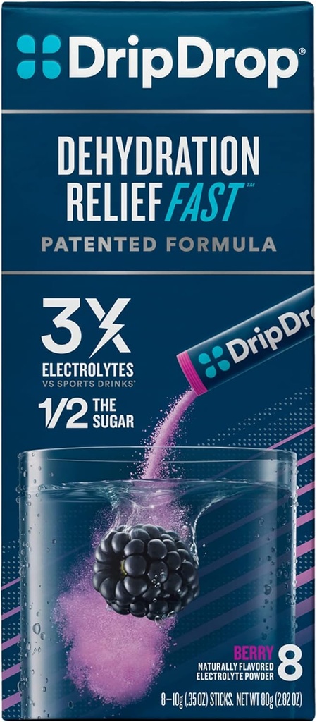 DripDrop ORS Elektrolyt Hydration Pulver Sticks, Berry, 10g Sticks, 8 Count