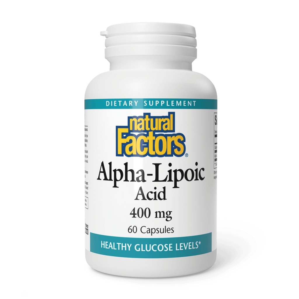 Natürliche Faktoren Alpha-Liposäure 400 mg, Ganzkörper-Antioxidantien-Unterstützung, 60 Kapseln