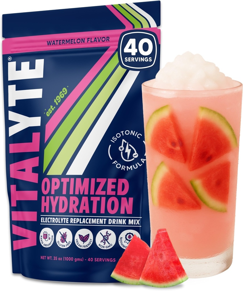 Vitalyte Elektrolyt-Pulver-Getränk-Mischung, Isotonic Elektrolyt Hydration Mix, Glutenfreies Post-Workout-Pulver, Packung von 1, 35 Unzen, Wassermelone Geschmack