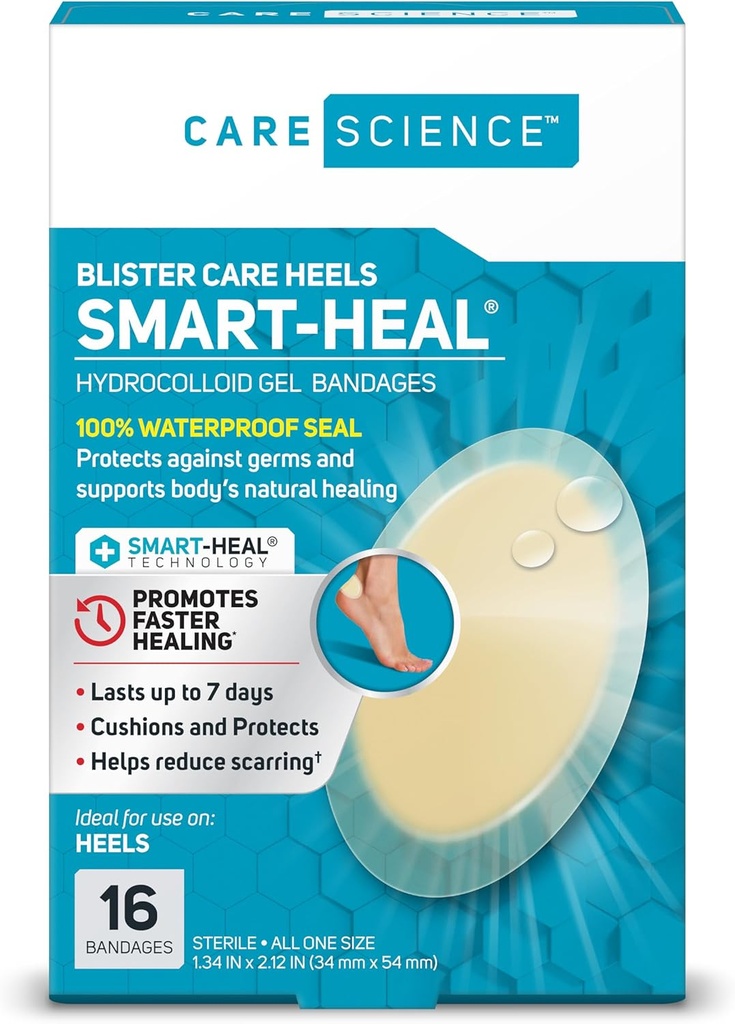 Care Science Smart Heal Hydrocolloid Gel Bandagen für Heels, 1.3 in x 2.1 in, 16 Zähler