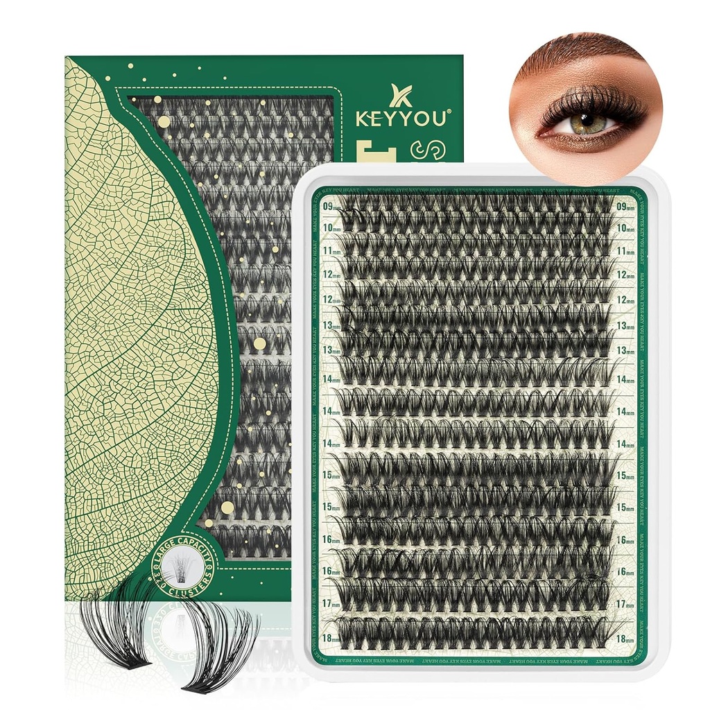 Lash Clusters 280Pcs Wimpern Cluster KEYYOU 60D D Curl 9-18MIX Cluster Lashes Thick Super Soft Wispy DIY Wimpernerweiterung bei Home(60D-D,9-18MIX)