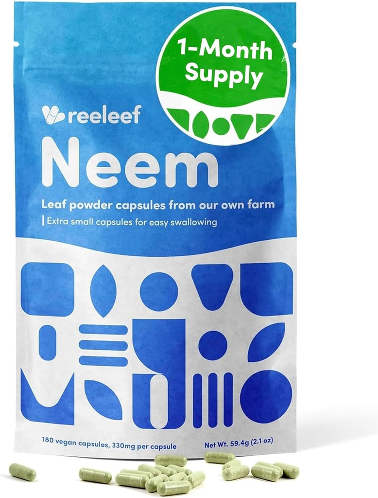 Capsules de Neem Leaf à base de plantes pures - 180 Compte 330 mg - Aucun additif - Vegan