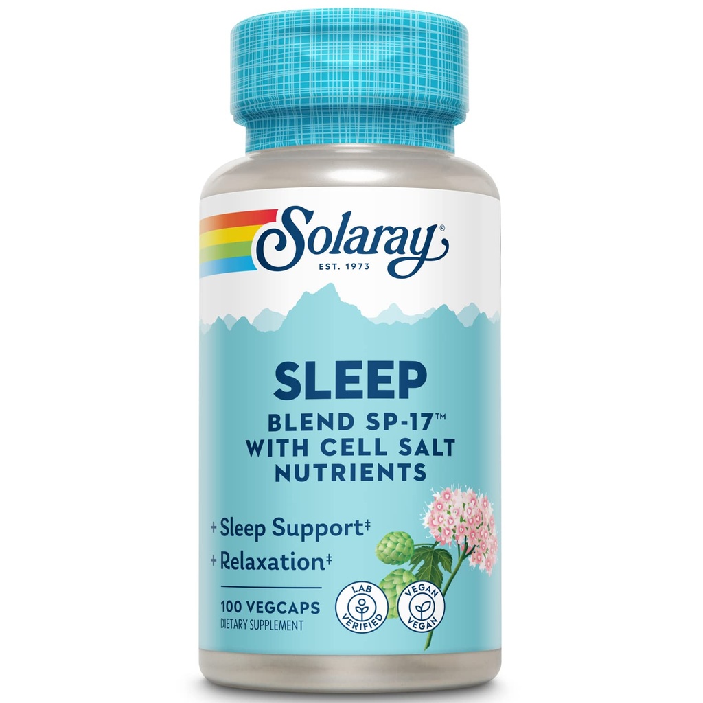 SOLARAY Sleep Blend SP-17 | Herbal Blend w/Cell Salt Nutrients to Help Support Healthy Sleep & Relaxing | Non-GMO, Vegan | 100 VegCaps