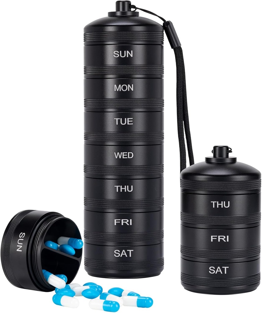XHT Premium Weekly Metal Pill Organizer 7 giorni 2 volte al giorno – Impermeabile AM PM Pill Organizer Travel Case, Heavy Duty Pill Holder and Pill Box for Medicine, Vitamine, Fish Oil & Supplements