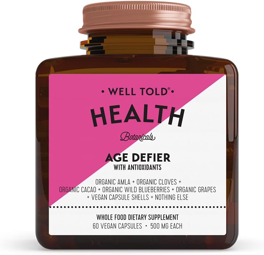 Supplément anti-âge pour le soutien de la peau - Défaillance de l'âge de la santé avec Amla biologique, Cacao et Resvératrol à partir de raisins organiques - Non-OGM + Vegan (60 capsules)