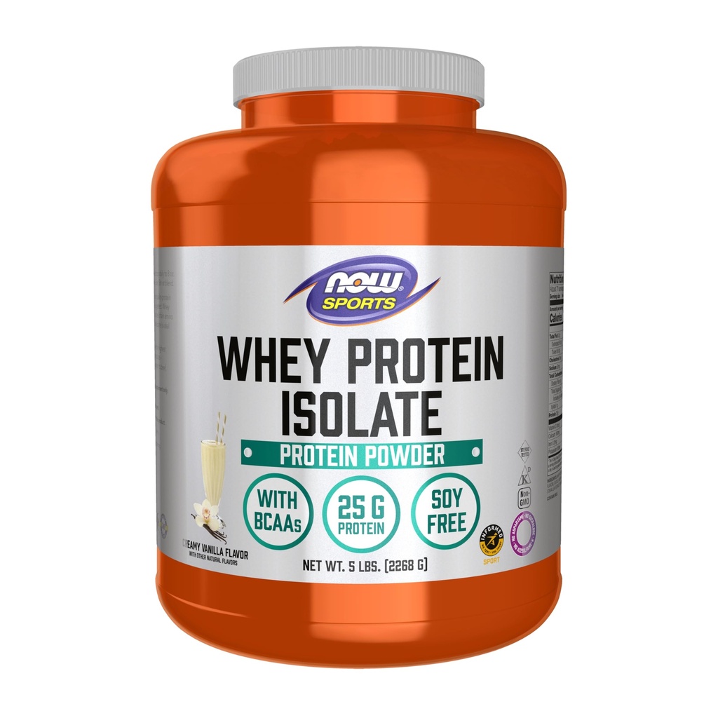 MAINTENANT Aliments Sports Nutrition, Isolation de protéines de lactosérum, 25 g Avec BCAAs, Poudre de vanille crémeuse, 5-Pound