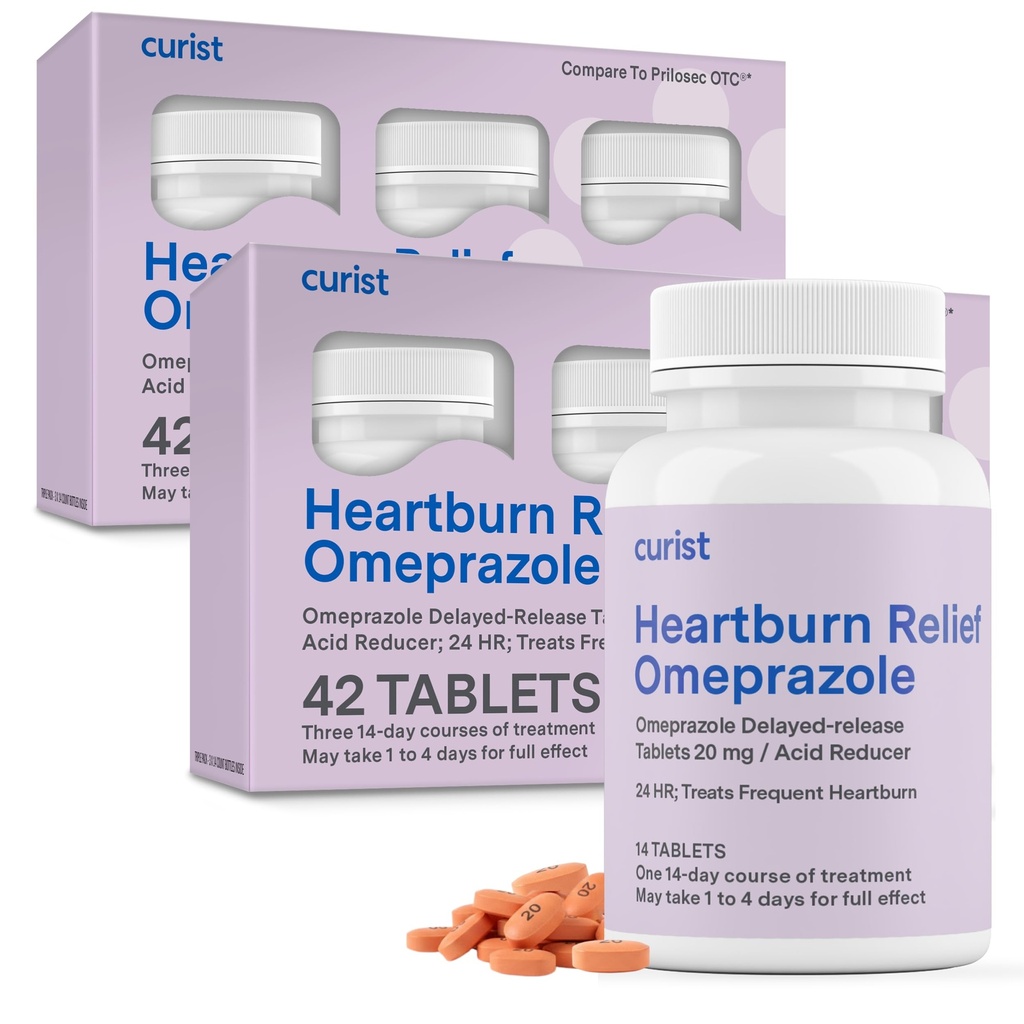 Curist Omeprazole 20mg Comprimés en vrac - 84Comprimés à libération différée de la cuve - Acid Reflux Medicine for Heartburn Relief (2 Pack de 42 Comprimés - 84 Total)