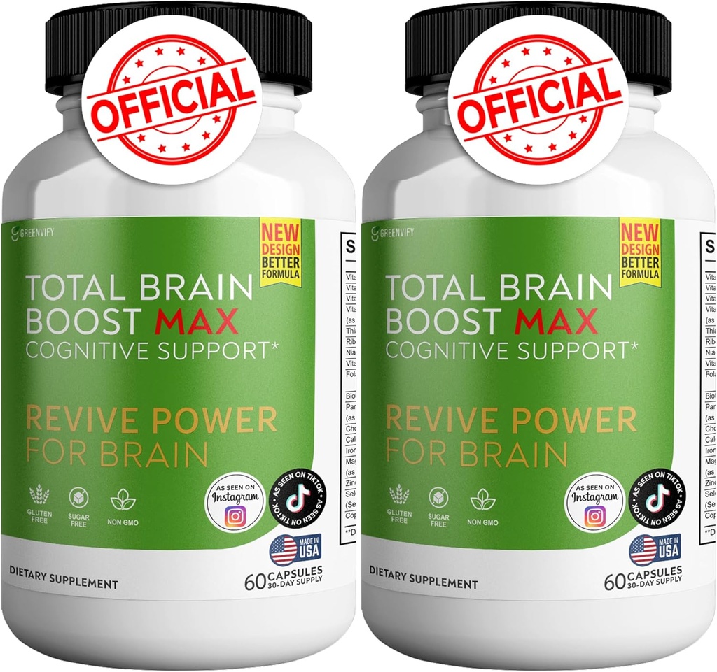 Total Brain Boost - Supplément de soutien au cerveau Améliorer la mémoire et la focalisation Brain Fog & Boost Fonction cognitive 120 Capsules naturelles