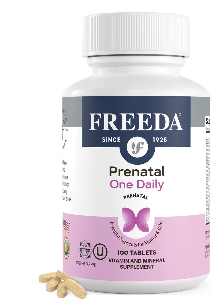 FREEDA Prenatales Vitamin - Kosher Prenatale - Pränatale Vitamine mit Eisen, Prenatale Folsäure, Choline, Vitamin D - Eine tägliche Pre Natal Multivitamin Unterstützung für schwangere und schnürende Frauen (100)