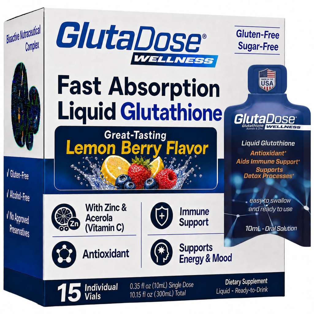 Liquid Glutathione Drops, Lemon Berry Acerola aromatizzata con Zinco, Vitamina giornaliera & Mineral Blend, Zero Sugar Formula, 0.34 fl oz, Confezione da 15