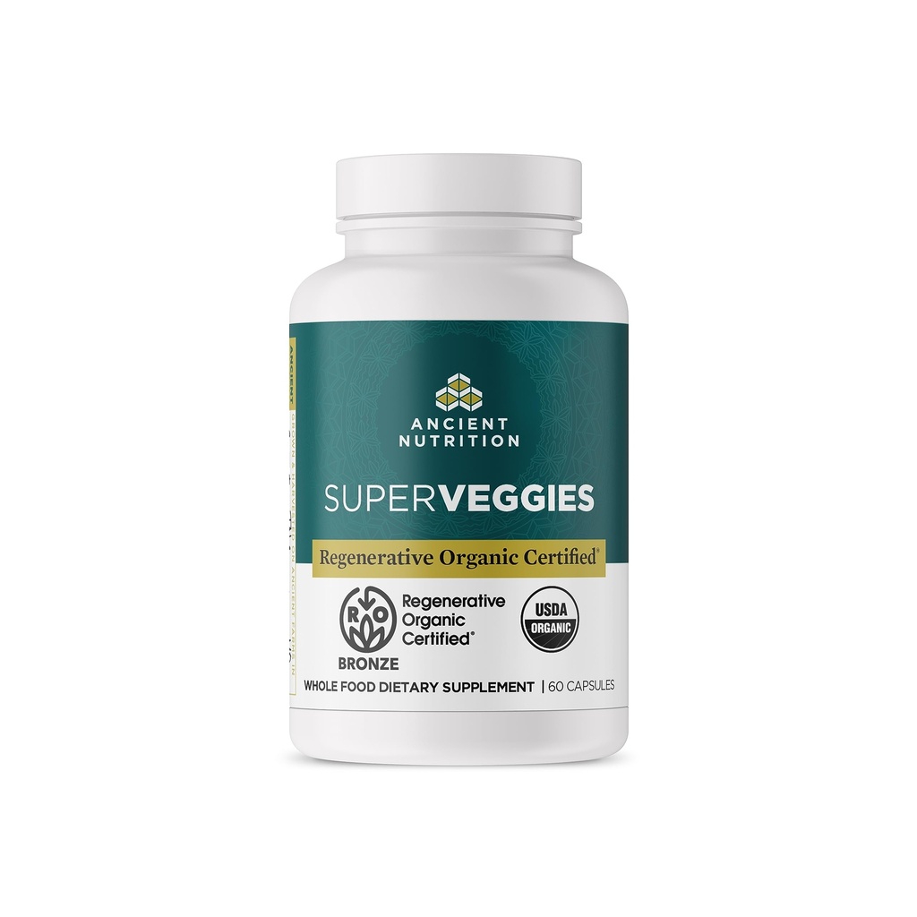 Ancient Nutrition Regénérative Bio Certified SuperVeggies Capsules, soutient la santé du système Gut et immunitaire, faite avec des probiotiques, Kale, Brocoli et Épinards, 60 Comte