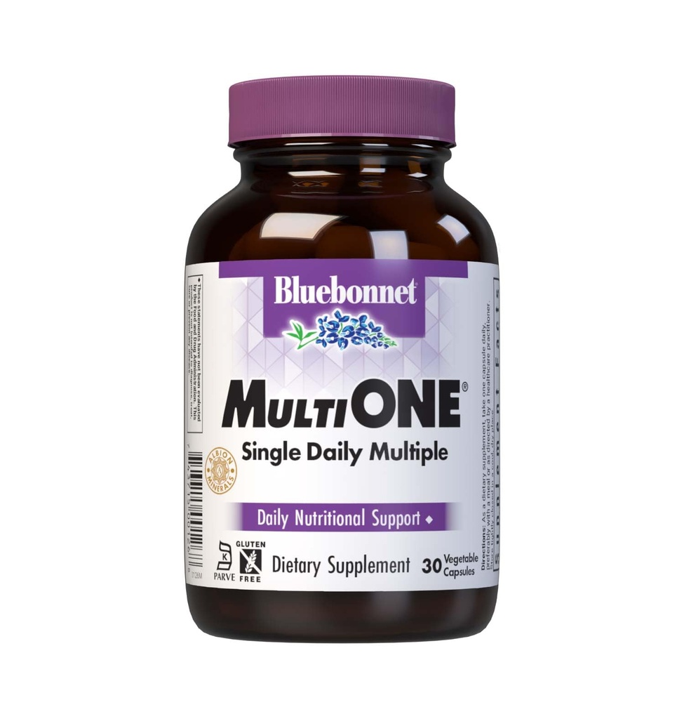 Bluebonnet Nutrition Mult One (con ferro), Daily Nutritional Support*, Per vegetariani, Kosher Certified, senza glutine, senza latticini, 30 capsule vegetali, 30 porzioni