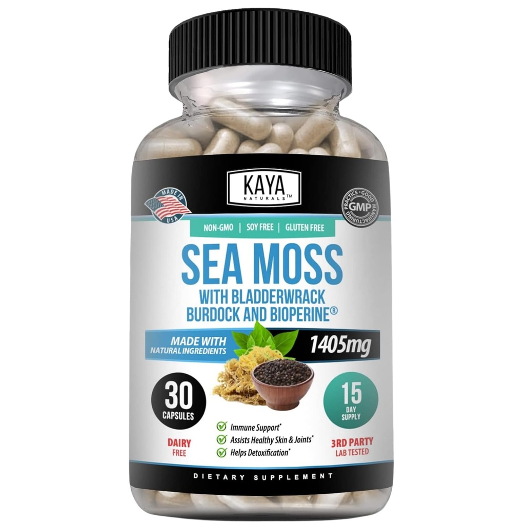 Kaya Naturals Sea Moss - Mobility Supplement für Männer und Frauen - mit Burdock Root, Irish Moss, Bladderwrack und BioPerine - für Mobilität Gesundheit und Immune Boost, 30 Count