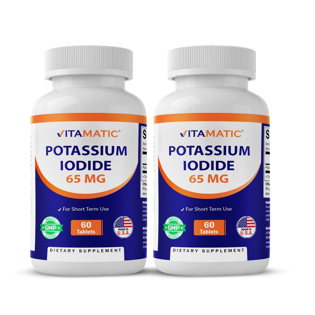 Vitamatic Kaliumjodid 65 mg pro Servierung - 60 Tabletten - Schilddrüsenunterstützung - KI Pillen (60 Count (Pack von 2))