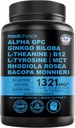 12-in-1 Nootropic Ginkgo Biloba for Brain Support, Memory and Focus - B12, Alpha GPC, L Theanine and Choline Supplements with Bioperine Non Caffeinated 1321mg (60ct)