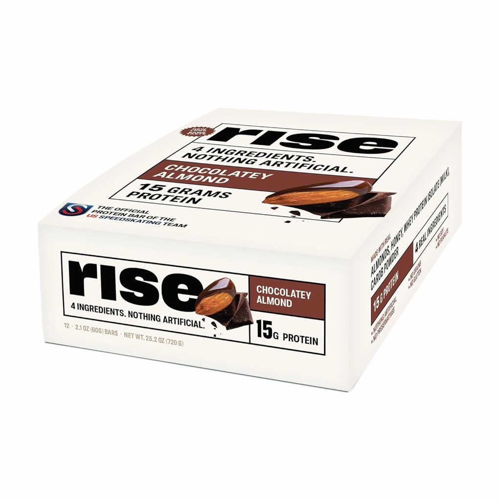 Rise Whey Protein Bars - Chocolatey Almond | Frühstück Bar & Protein Snack 15g Protein 5g Fiber nur 4 ganze Lebensmittel Zutaten Glutenfreie Soja kostenlos