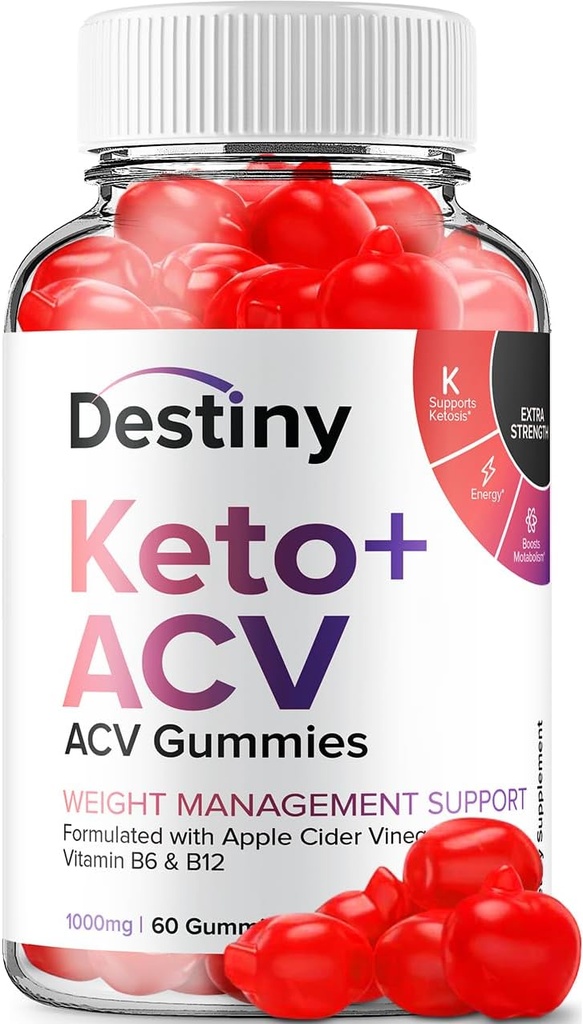 Destiny Keto ACV Gummies - Advanced Formula Destiny Keto Plus ACV Gummies, Gestione del peso,Destiny ACV Integratore alimentare Men Women (60 Gummies)