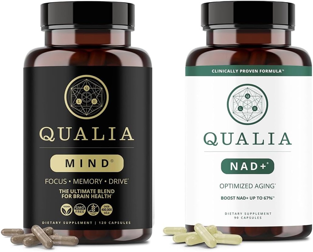 Qualia Life Sciences Bundle Qualia Mind & Qualia NAD+ Top Brain Supplement Kapsel für Gedächtnis, Fokus und Konzentration, Kann NAD+ Levels bis zu 50%